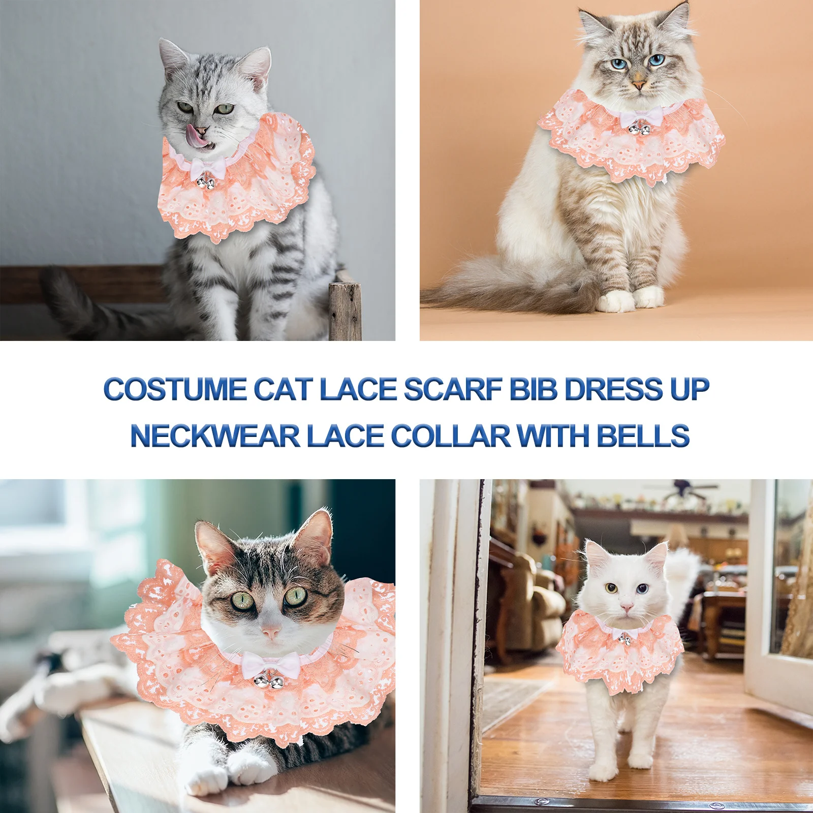 

Pet Cat Lace Bib Neckwear Bells Lightweight Breathable Soft Collar for Birthday Wedding Christmas Festival Gift