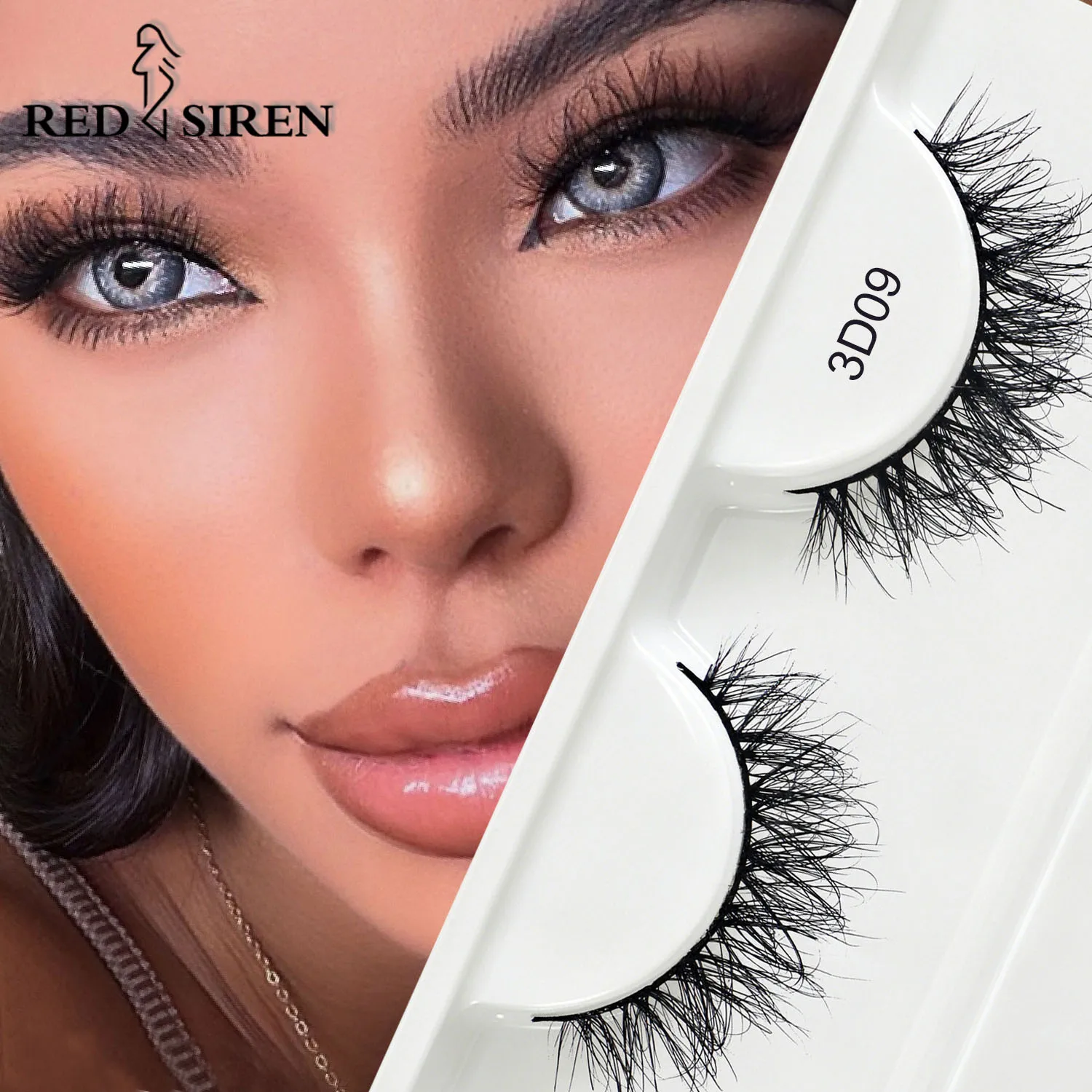 Cils en vison naturels courts et effilés RED SIREN 14mm, sans cruauté, cils en bande volumineux, fournisseurs de maquillage en vison