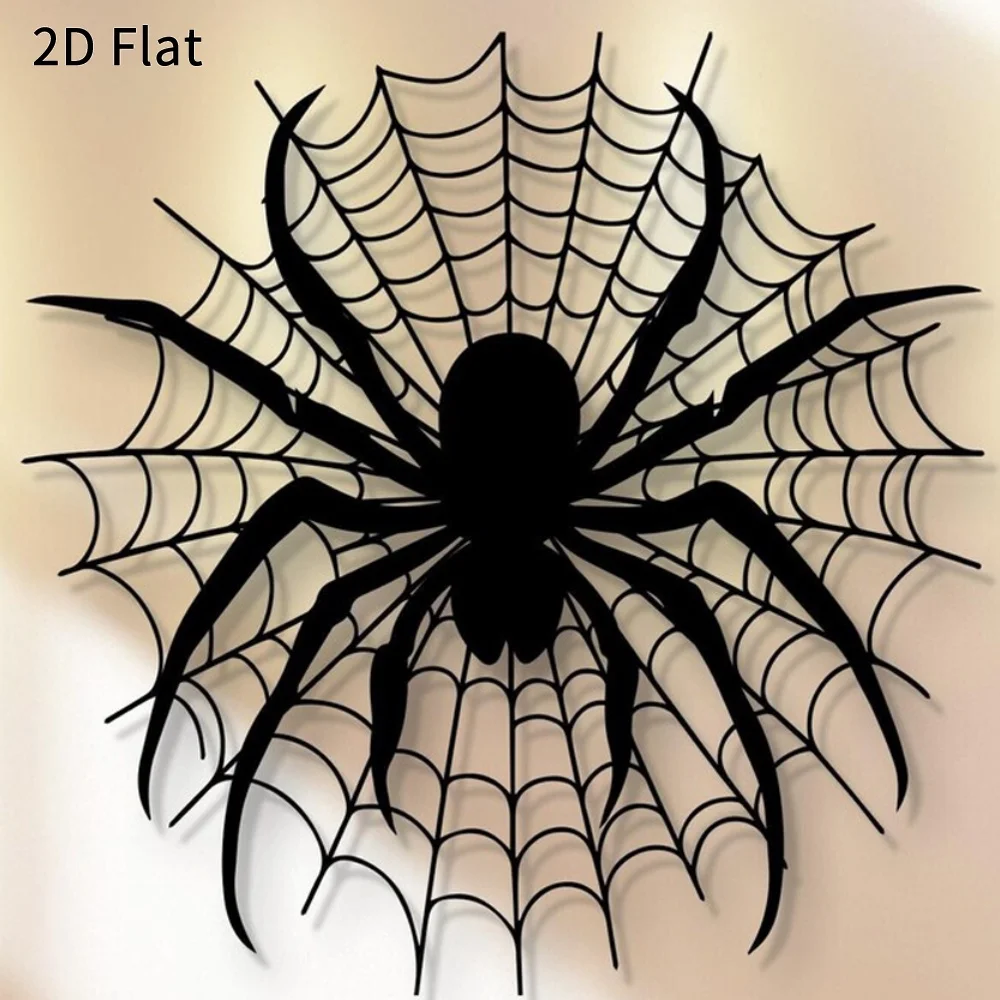 HELLOYOUNG Spooky Halloween Spider Wall Art, 2D Aluminum Spider Web Silhouette Decor, Black Spider Wall Hanging Halloween Party - view 3