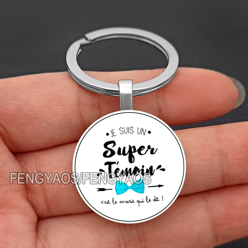 Do You Want To Be My Witness French Printed Print Keychain Circle Key Chain Glass Keyring Proposal Wedding Gifts for Witness