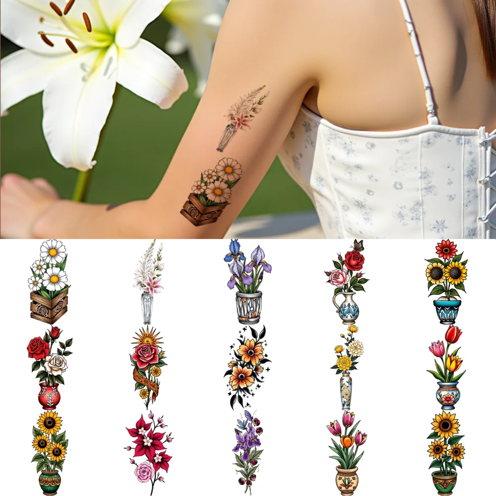 

28 шт., временные татуировки, временные татуировки, наклейки, ирисы, подсолнухи, розы для плеч, взрослых, руки