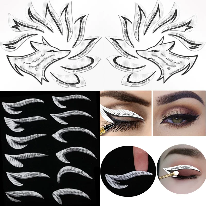 Heallor Nine-tailed Fox Reusable Stickers Eyeliner Shaper Template Eye Shadow Eyebrow Stencil Grooming Cosmetic Makeup Shaping T