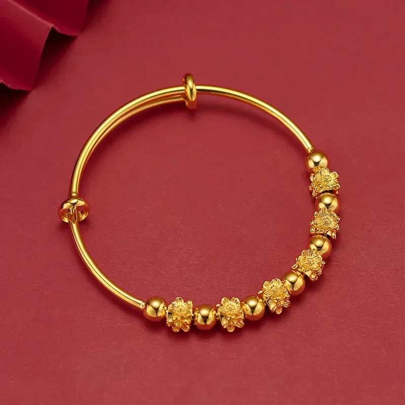 9999 Real Gold 24K Beaded Flower Bracelet, Fashion Gold Edition Gold Bead Transshipment Flower Bracelet Female