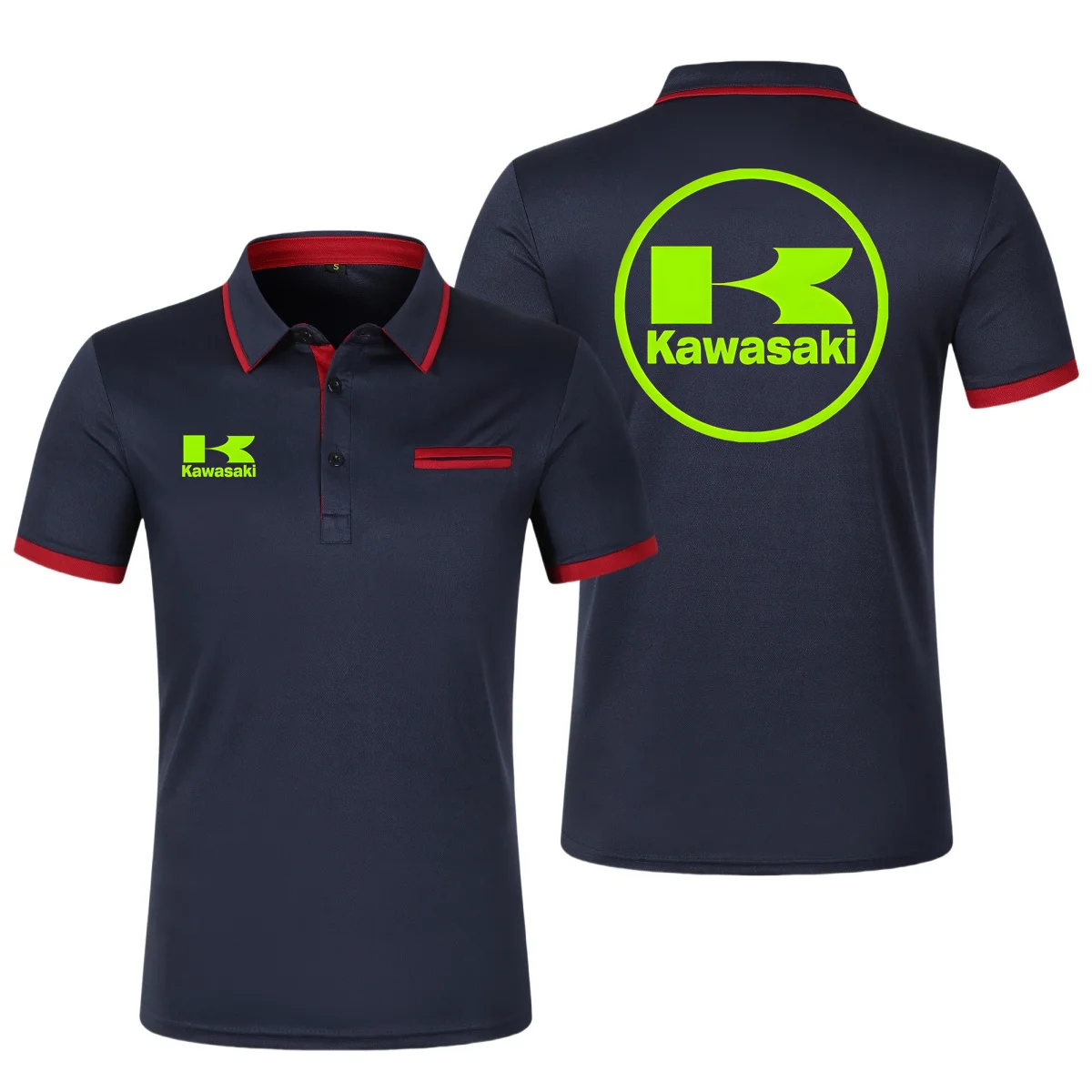 أزياء عارضة الرجال قميص بولو قصيرة الأكمام كاواساكي دراجة نارية مطبوعة تي شيرت بياقة زائد حجم أعلى التجارة الإلكترونية عبر الحدود