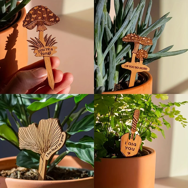 

Creative Plant Potted Card Personalized Sign Cactus Mushroom Flower Pot Decoration Wooden Crafts