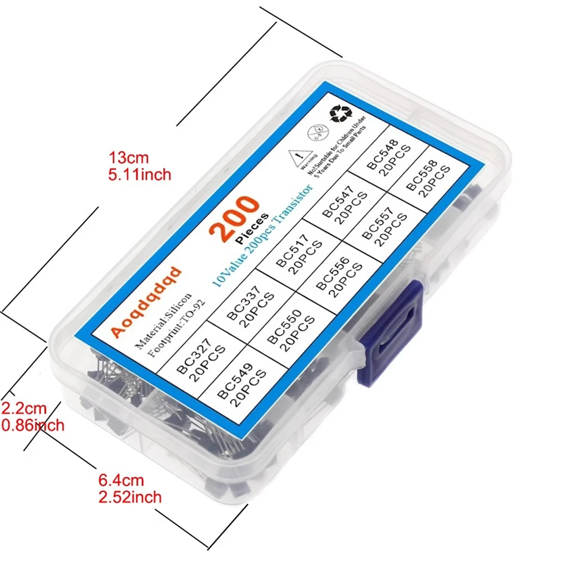 Juego de transistores de la serie 200 piezas TO-92, 10 especificaciones, 20 piezas cada BC327-BC558