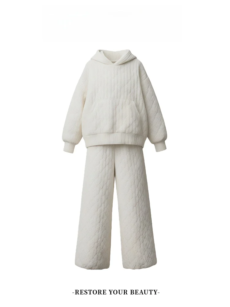 

Женский зимний комплект: утепленный хлопковый жакет и брюки с широкими штанинами, геометрический узор, элитный стиль, костюм-двойка