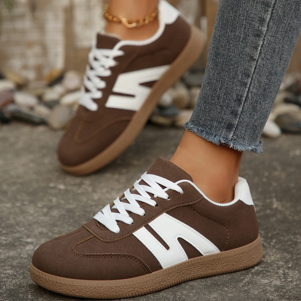 2026 Fall Women's Fashion Suede Sneakers with Double Buckle Metal Details Lightweight Breathable Comfortable Casual Flats