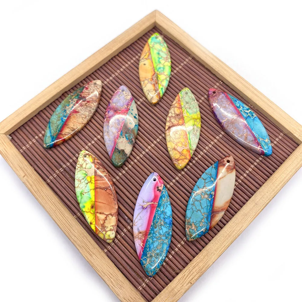 

16x42mm Fashion Natural Stone Emperor Stone Leaf Shaped Single Hole Cute Connector Necklace for Charming Ladies DIY Jewelry