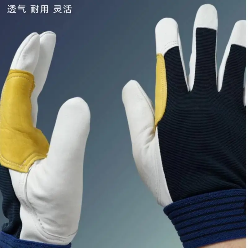 Imagen 3: Guantes de trabajo de piel de vaca para seguridad, trabajo, jardín, deportes, conductores de motocicletas, trabajadores, soldadura, guantes resistentes al desgaste
