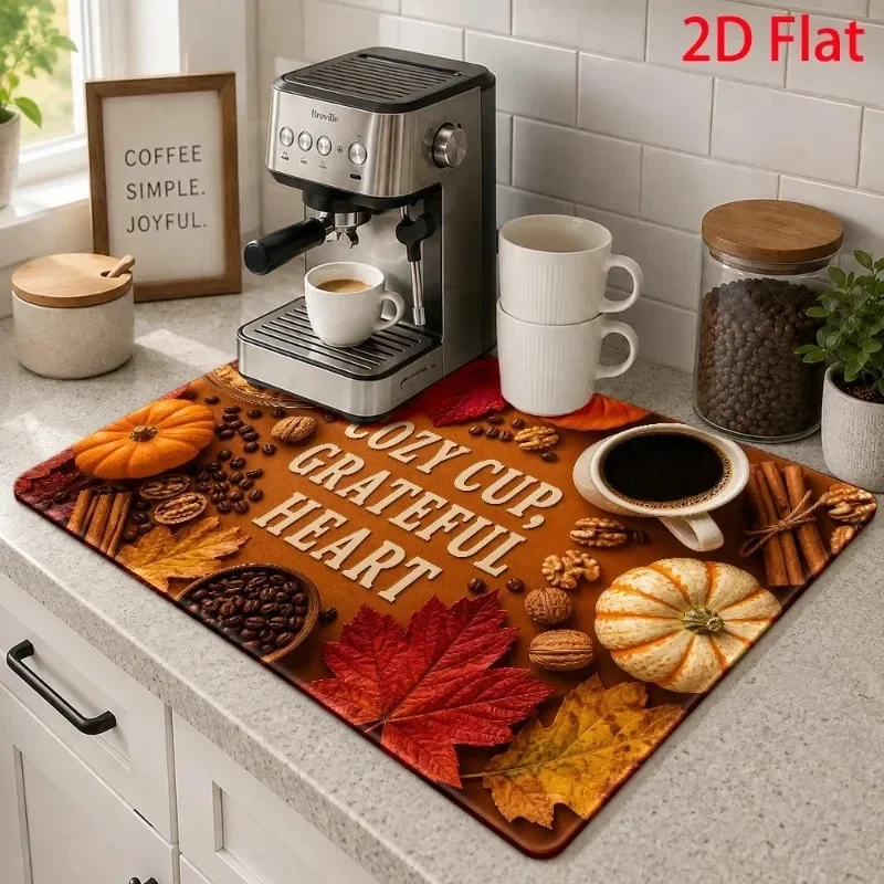 Dish Drying Mat Christmas Coffee Cheer Moka Pot Countertop Splatter Guard Green Festive Pad