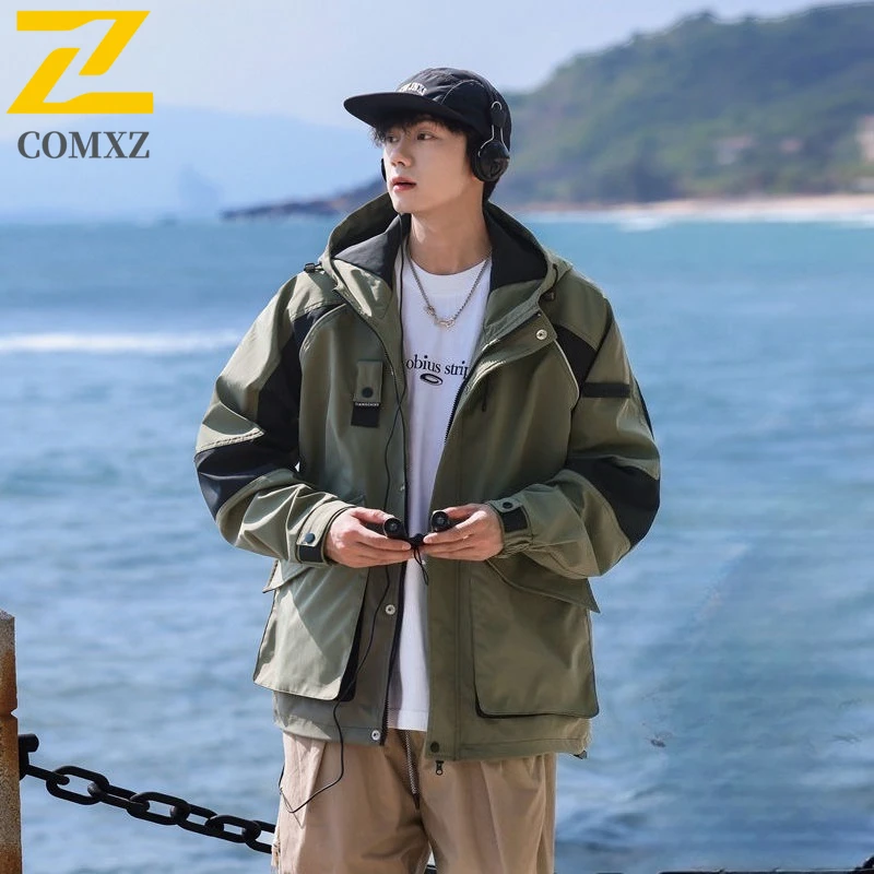 

​Men Casual Work Jacket Outdoor Windproof Waterproof Hiking Tactical Classic Windbreaker Breathable Camping Travel Hooded​ Coat