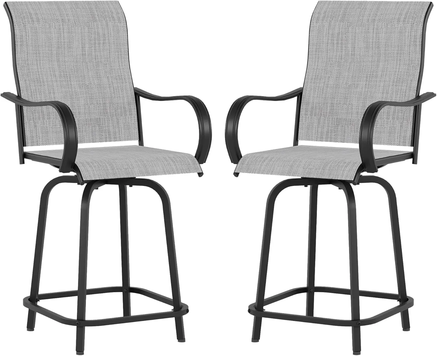 

Patio Swivel Bar Stools Set Of 2 - Outdoor Bar Height Chairs With High Back And Armrest For Deck, Pool, Garden, Backyard -