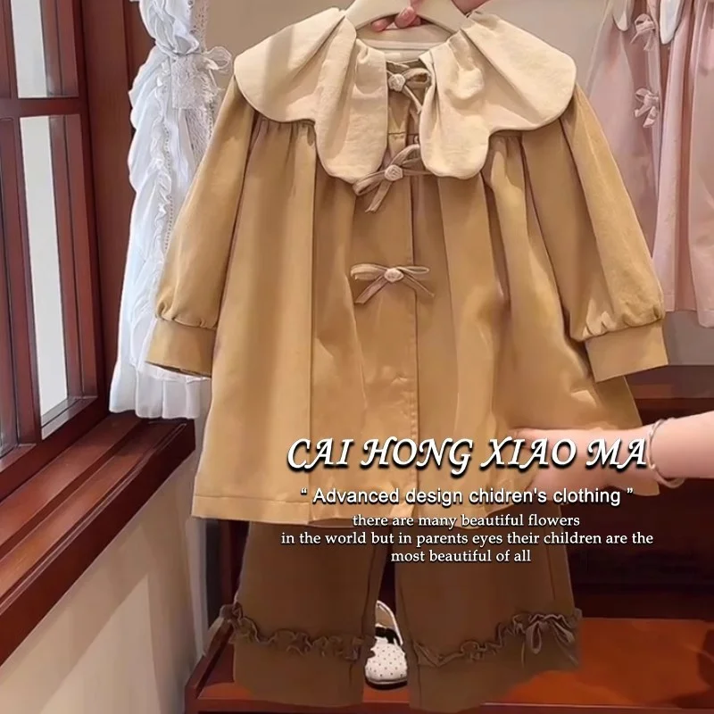 Girls Trench Jackets Autumn New Foreign Sweet And Lovely Petal Collar Coat Spring Children Clothes Kids Windbreaker Outerwear
