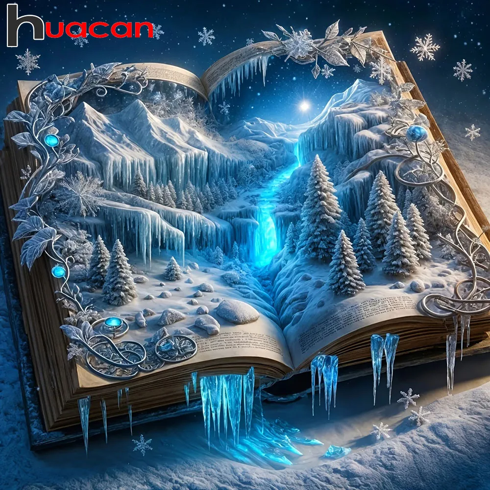 Huacan Diamantgemälde Winter Berg Wasserfall Diamant Mosaik Landschaft Set Bild von Strasssteinen