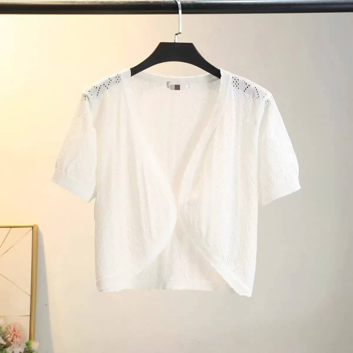 Verão nova manga curta cardigan pequeno cabo feminino curto design all-match camisa de ar condicionado protetor solar jaqueta de