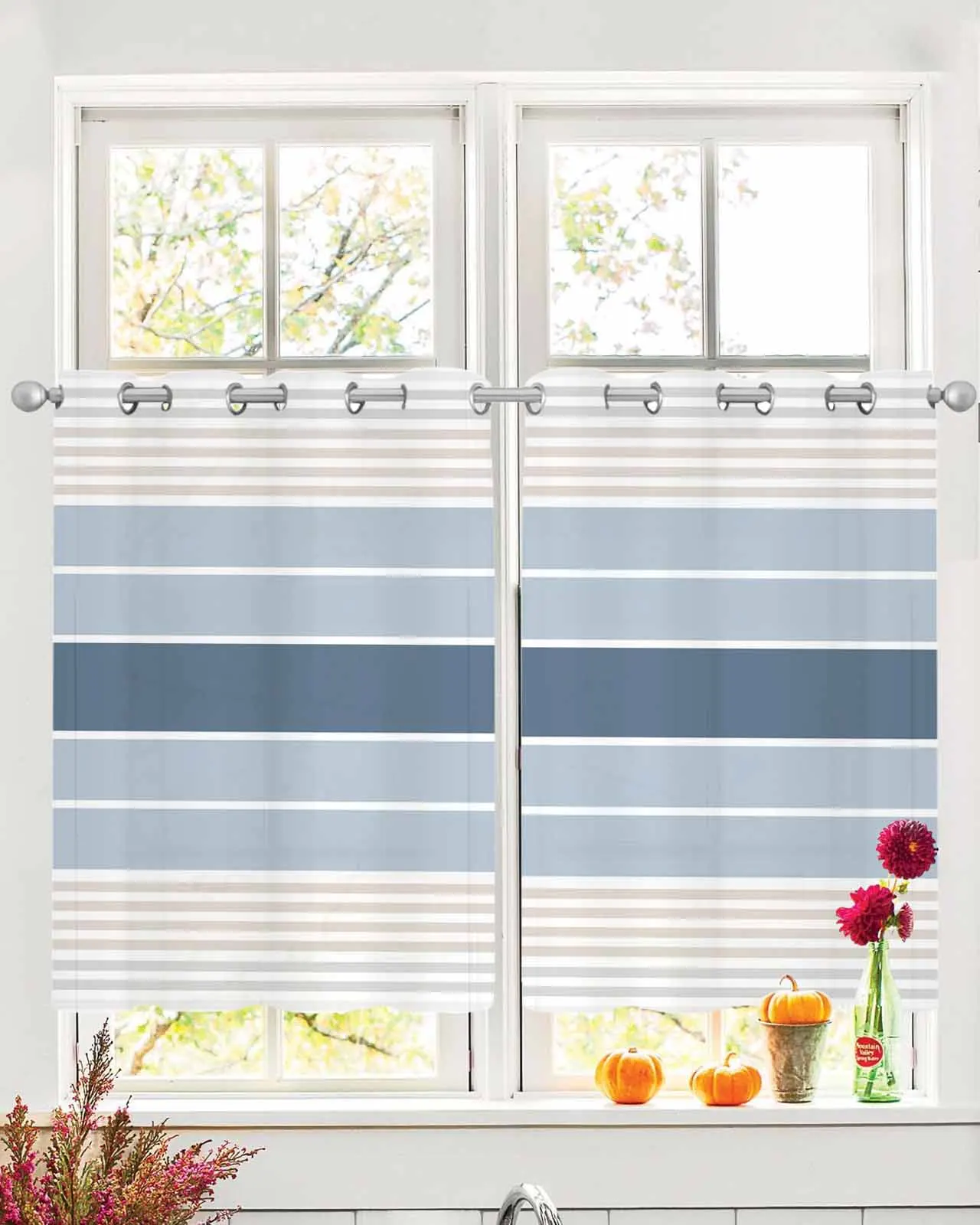 

Minimalist Grey-blue Gradient Tulle Living Room Decoration Transparent Sheer Curtains Bedroom Kitchen Voile Chiffon Drapes