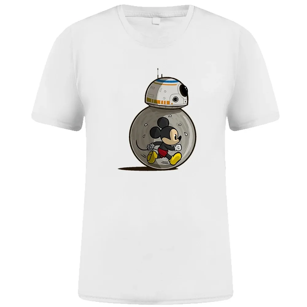 Mickey Mouse Running in BB 8 T-Shirts Mens Disney Star Wars Funny T Shirt Summer Cotton Tops Harajuku Fashion Male Tee Shirt