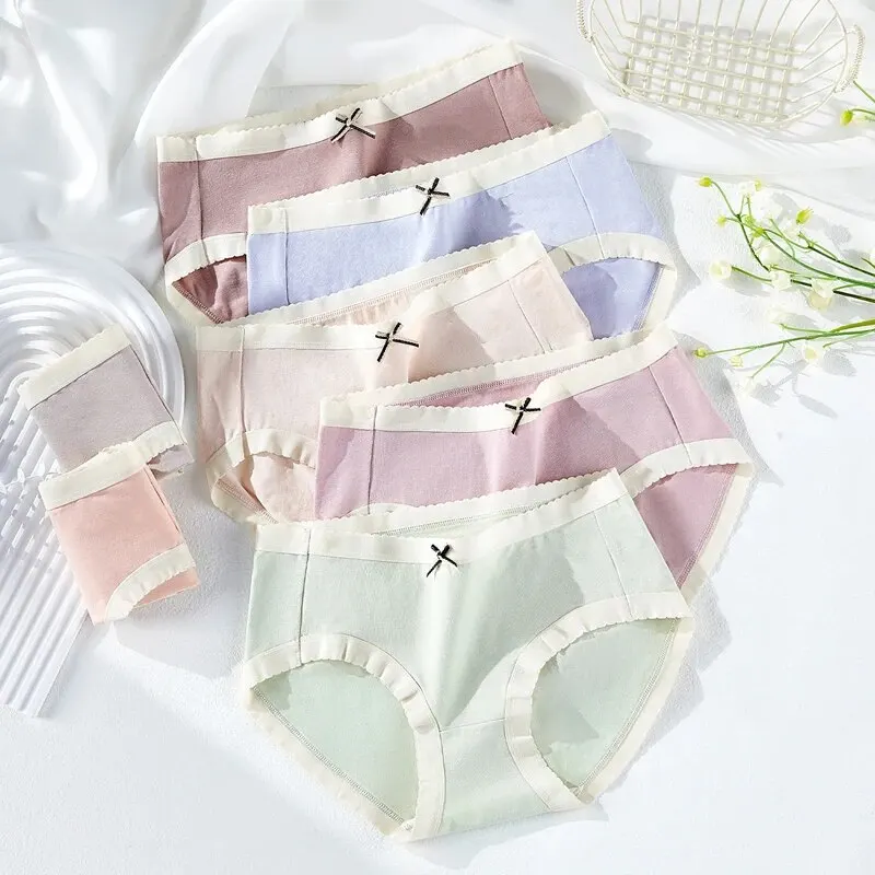 7Pcs Women's Panties Cotton Underwear Cute Bow Girls Briefs Solid Panty Breathable Underpants Sexy Low Waist Female Lingerie - Image 3