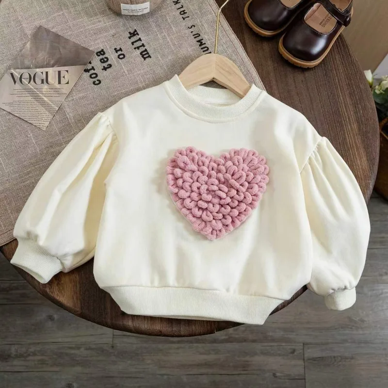 Girls T-shirts 2024 Autumn Winter Sweater for Kids 3D Love Children Sweatshirts Toddler Pullover Long Sleeve Baby Tops Outfits