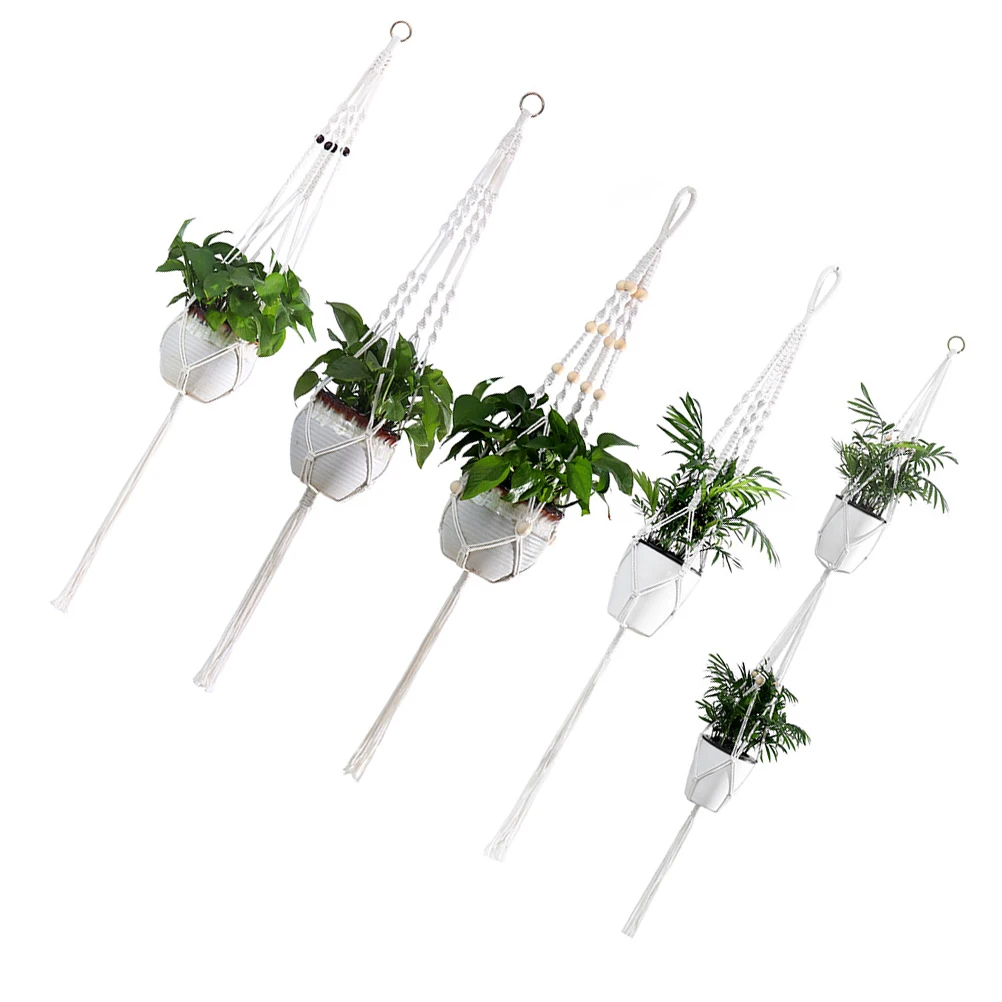 

5Pcs Cotton Rope Planter Baskets Woven Flower Pot Holders Hanging Basket Vase Nets Suitable Balcony Garden Home Office