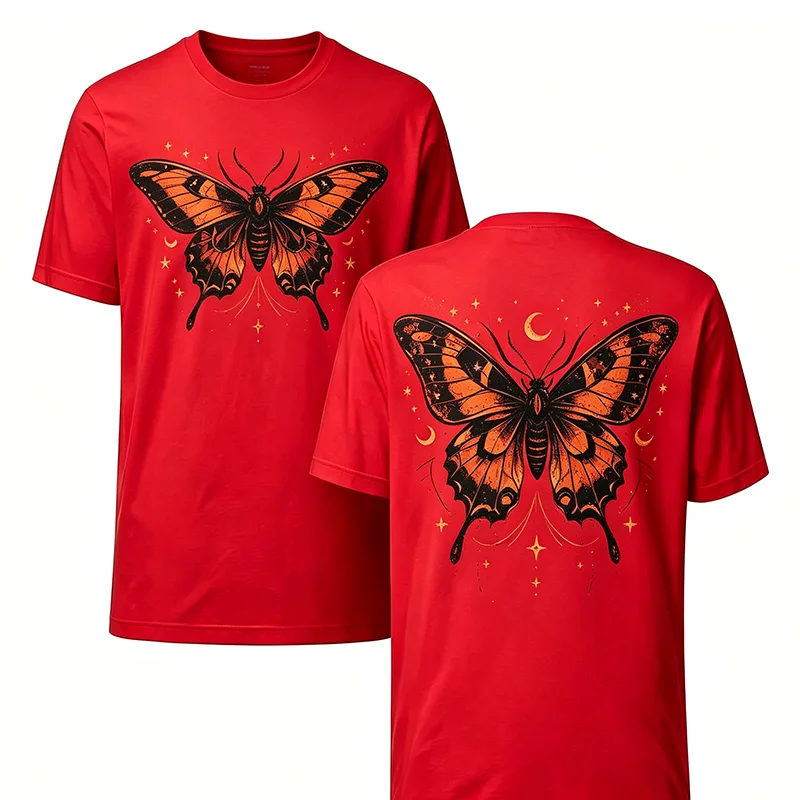 Unisex Halloween Gothic Moth Graphic T‑Shirt Print Vintage Moon Star Short Sleeve Tee Casual Streetwear Halloween Party Tops