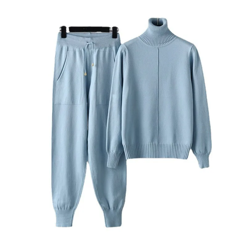 Women Knitted Tracksuit V-neck Sweater Casual Suit Autumn Winter 2 Piece Set Knit Pants Sporting Suit Femme Clothing