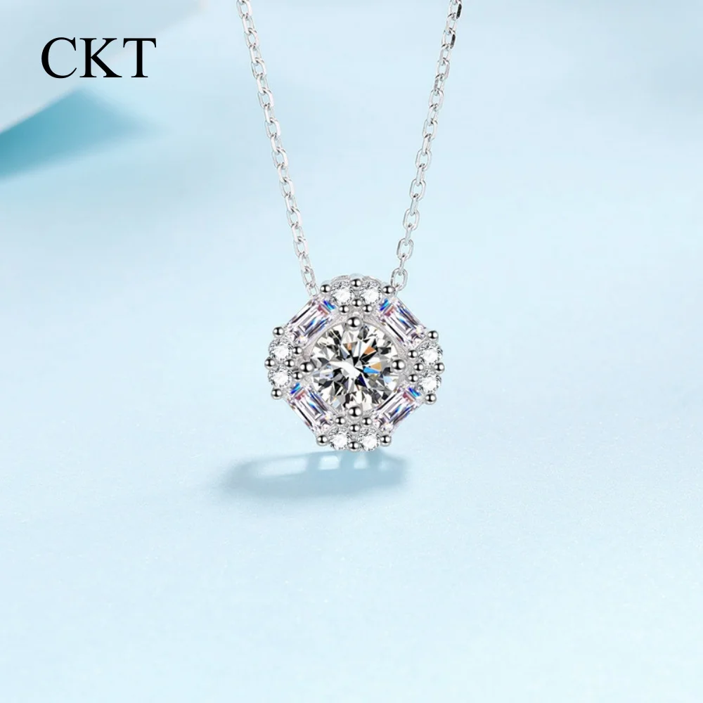 CKT Square 1.62CT Moissanite Diamond Pendant Collarbone Chain Platinum Pt950 Necklace for Women Fine Jewelry Birthday Gift