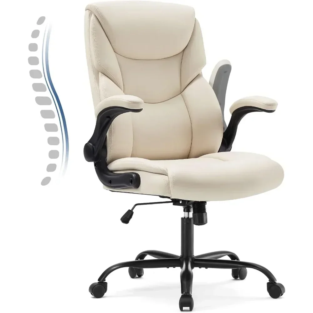 Office Desk Chair Ergonomic Adjustable Computer Desk White Office Chair Cream