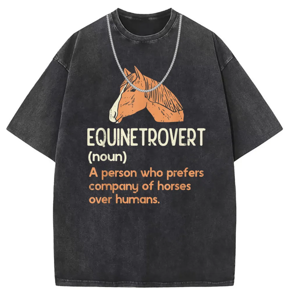 Equinetrovert Men Vintage T-shirts Fun Horse Lover Gifts Tees New Arrival Long Sleeve Vintage Sweatshirts Student Tshirts Retro