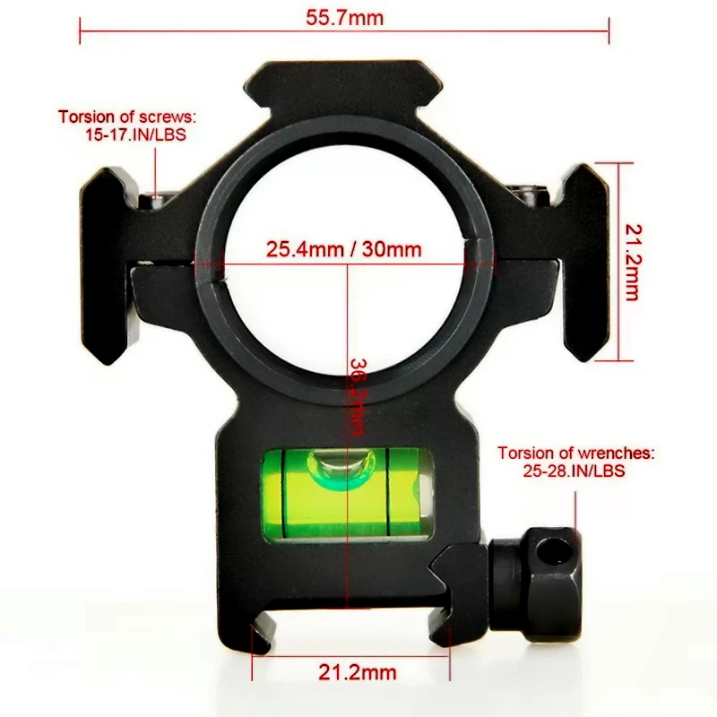 Aluminum Buble Level Scope Mount 30Mm Ring Heavy Duty Low Profile 6 Bolts 20mm Weaver Picatinny Rail for M16 Lasers Flashlights