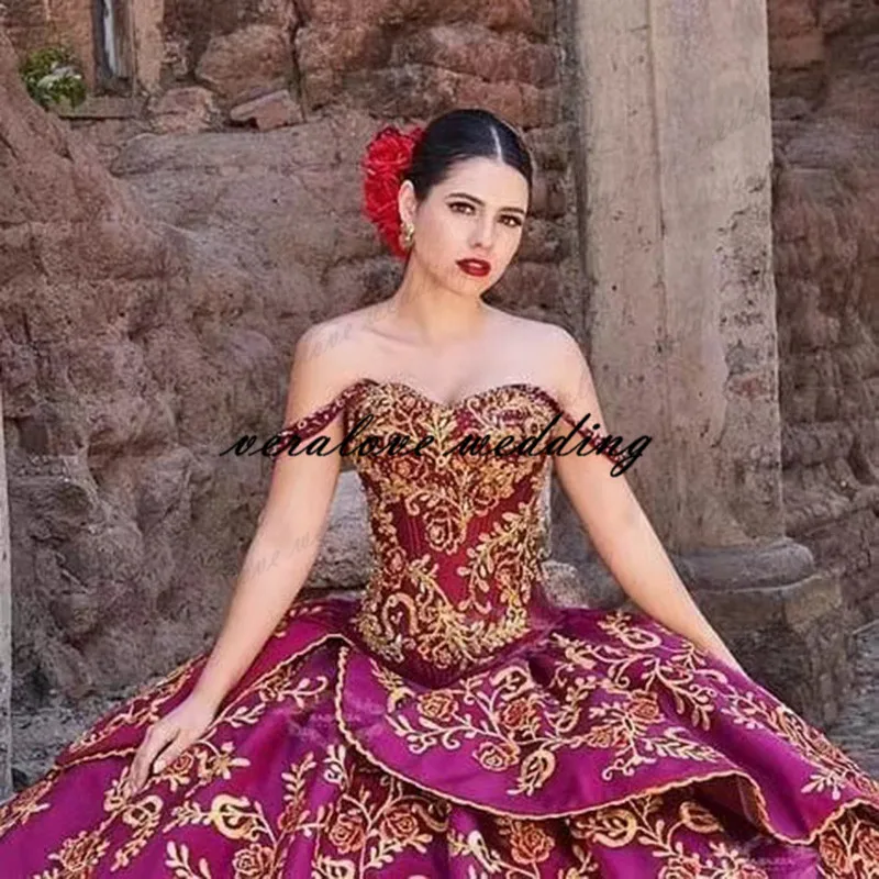 Charro เม็กซิกัน Quinceanera Prom ชุด Modaensuenonupcial 2021 Off ไหล่หวาน15ชุด Princesa Misquinceanos Party Gowns