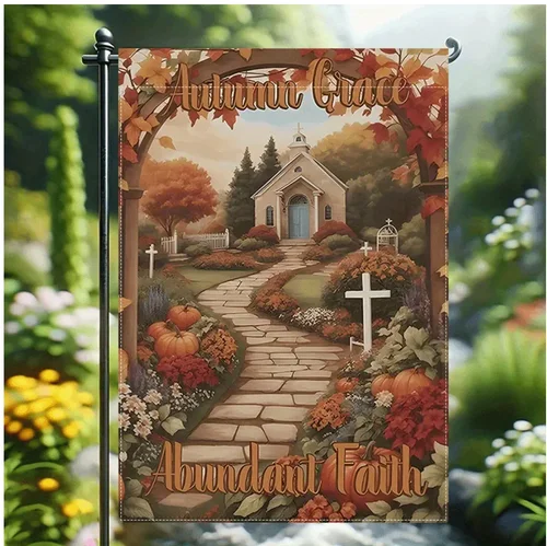 Fall Country Church Garden Flag,