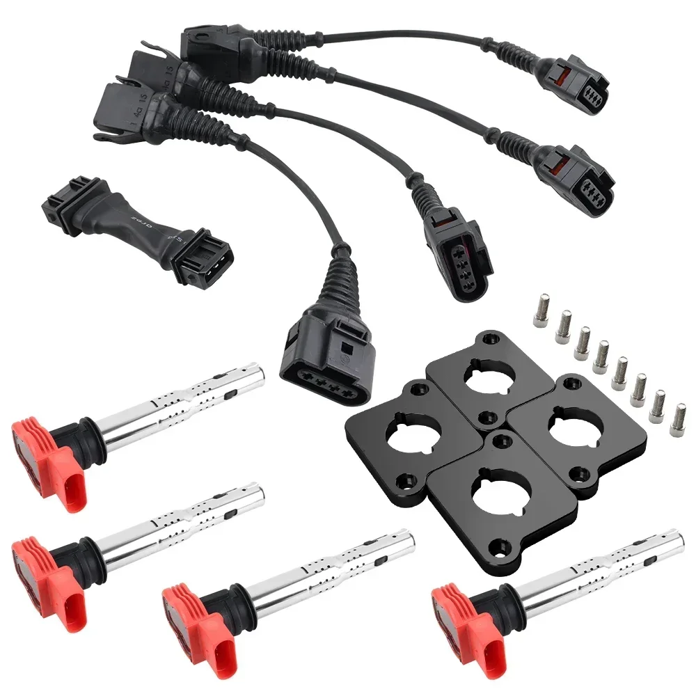 Full Set 2.0T Ignition Coil ICM Harness R8 Coilpack Plates Coil Pack Set For 97-99.5 1.8T B5 A4 Audi (4 to 5 contacts)