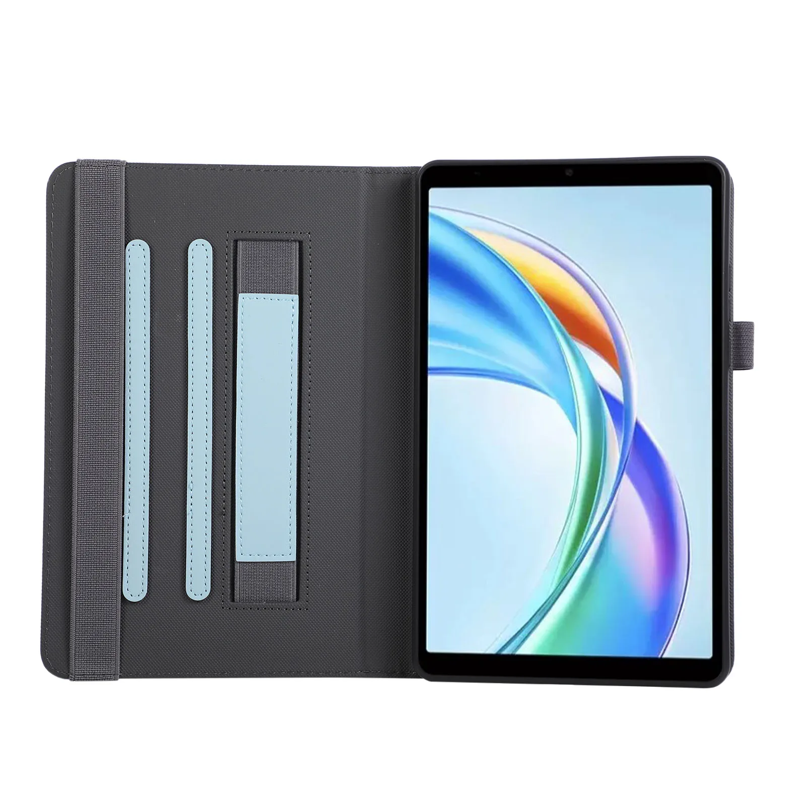 For Honor Pad X7 Case Foldable Stand Leather Tablet Cover with Handheld Wristband - Blue
