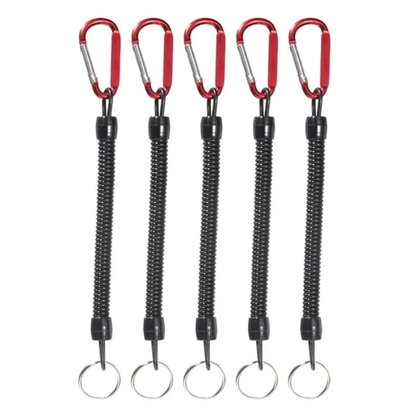Q39E 5Pcs Coiled Fishing Lanyards with Carabiner Retractables Fishing Lanyards  Coiled Tethers Secure Tackle Tool Easily Use