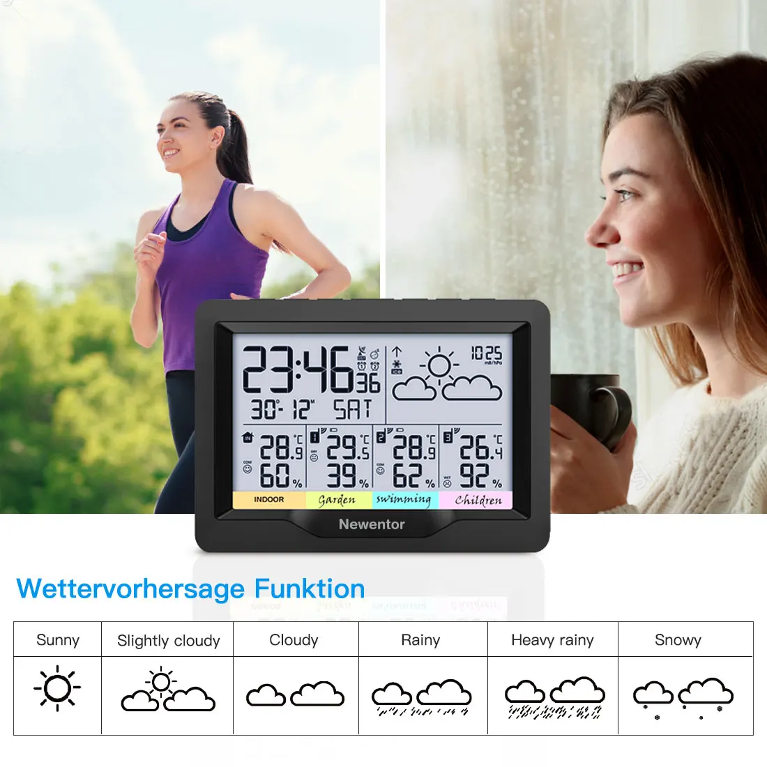 Multifunction Digital Weather Station Wireless Indoor Outdoor Thermometer Hygrometer, Color Display with Forecaster Alarm Clock