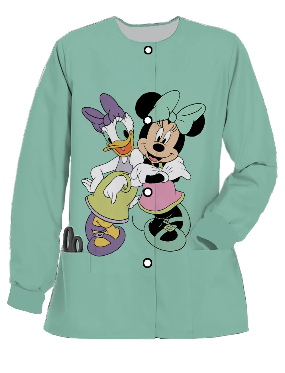 Nurse uniform spring and autumn women's long-sleeved cardigan jacket Disney Mickey Minnie print dentist frosted work uniform