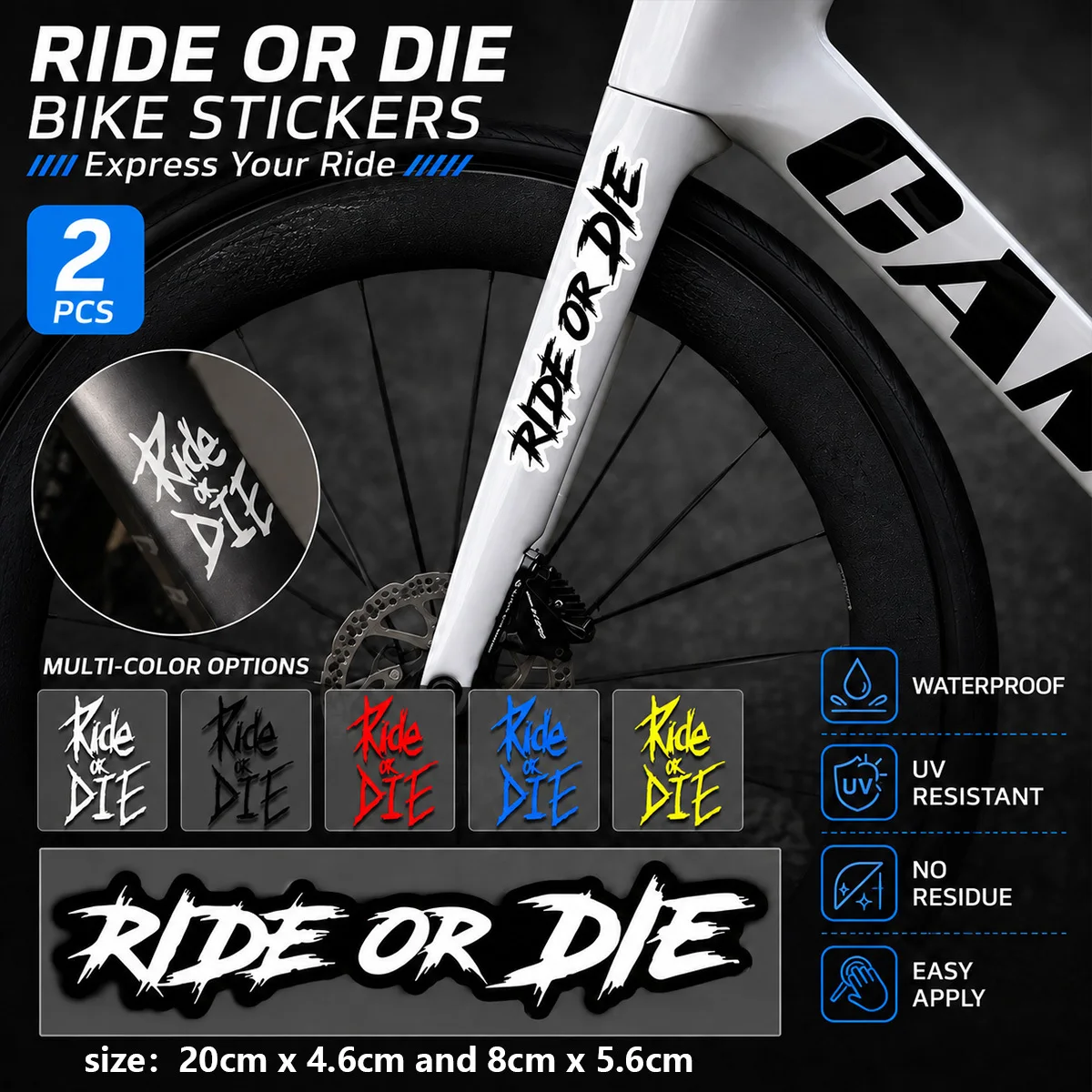 2 autocollants en vinyle imperméables et résistants aux UV, "Ensemble à travers la vie et la mort", pour cadre de vélo et casque.