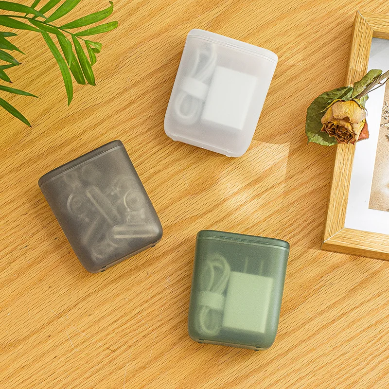 Portable Desktop Data Cable Storage Box Transparent Phone Charger Earphone Wire Organizers With Dustproof Cover Office Supplies
