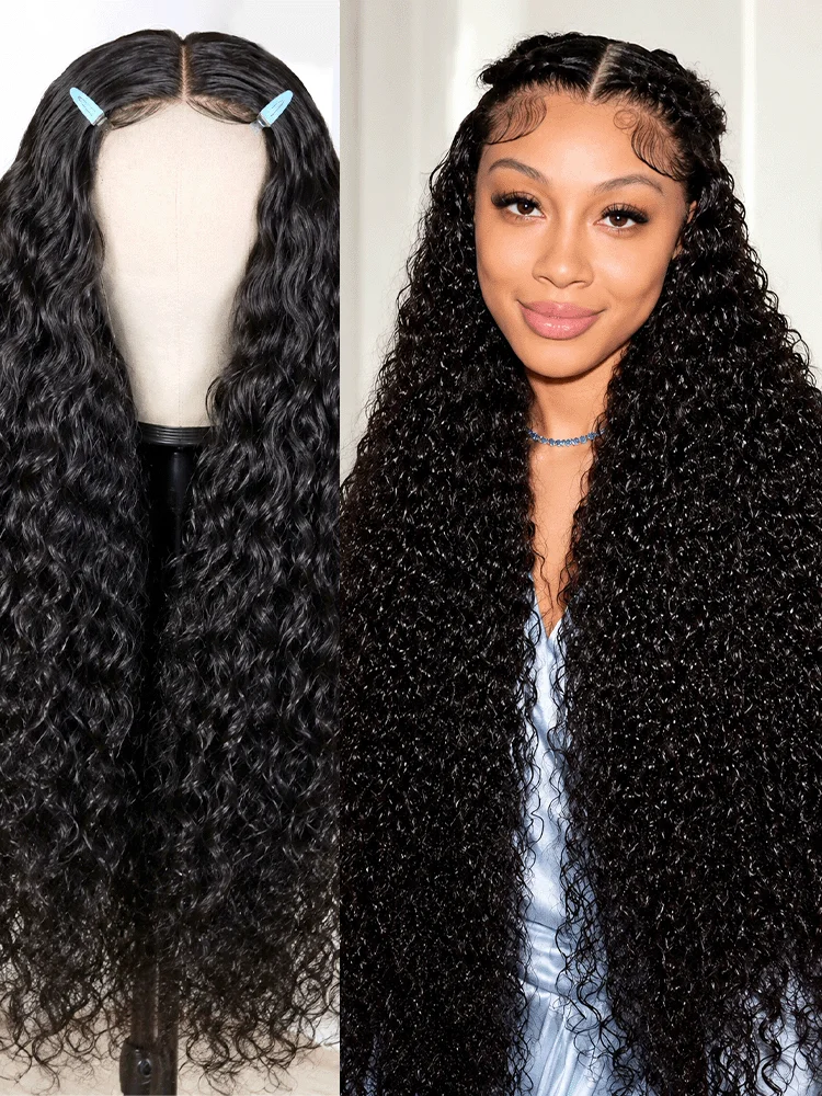 

Deep Wave Lace Front Wigs 13x4 13x6 HD Transparent Lace Wig Pre Bleached Knots 200% 250% Density 30 40 46 Inch Brazilian Human Hair Blend No Tangle Natural Hairline for Women Water Curly Wave Hair Wigs Pre Plucked Baby Hair