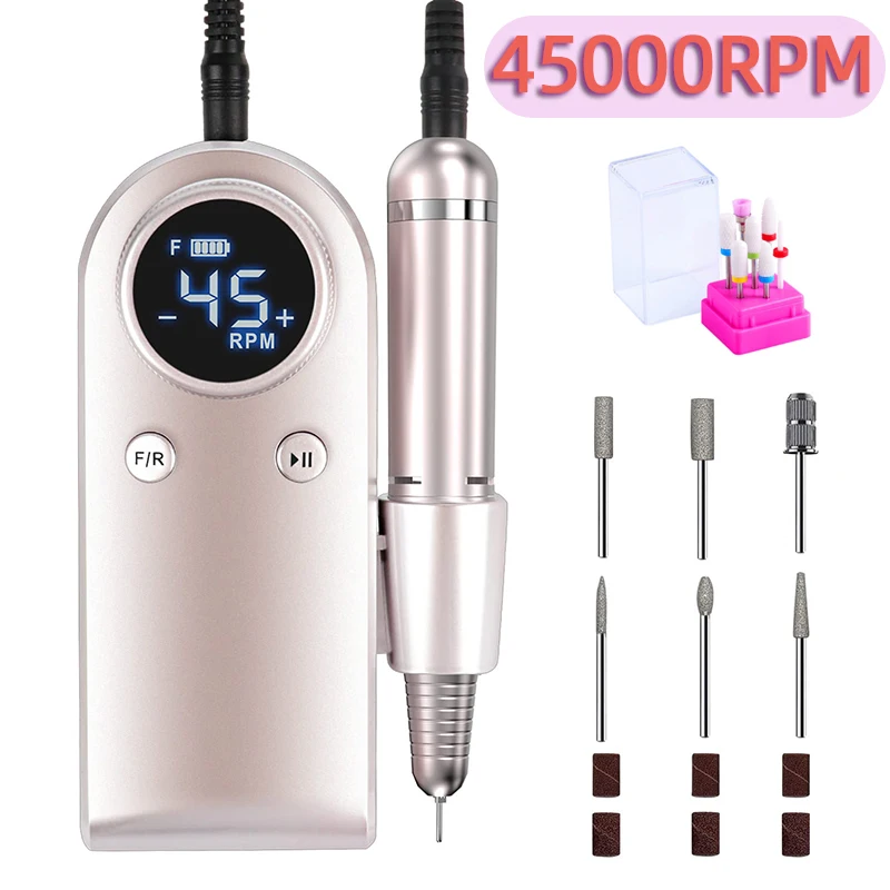 

High Power 45000RPM Electric Manicure Nail Drill Rechargeable Nail Drill Machine Acrylic Gel Polish Electric Nail File Nail Tool