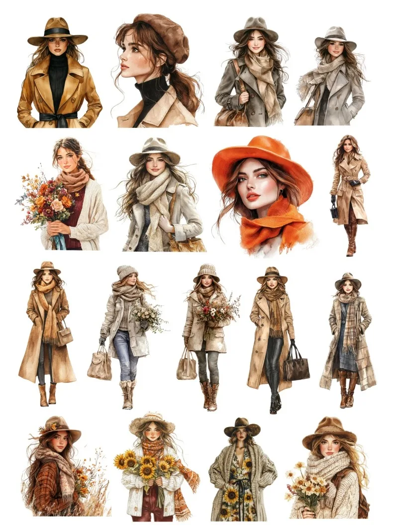 17pcs Cute Self-made  Winter fashion khaki fashion girl  Scrapbooking Stickers /Decorative/DIY Craft Photo Albums  stationery