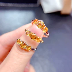 Creative design silver inlaid citrine engagement rings for women adjustable classic light luxury fresh wedding jewelry