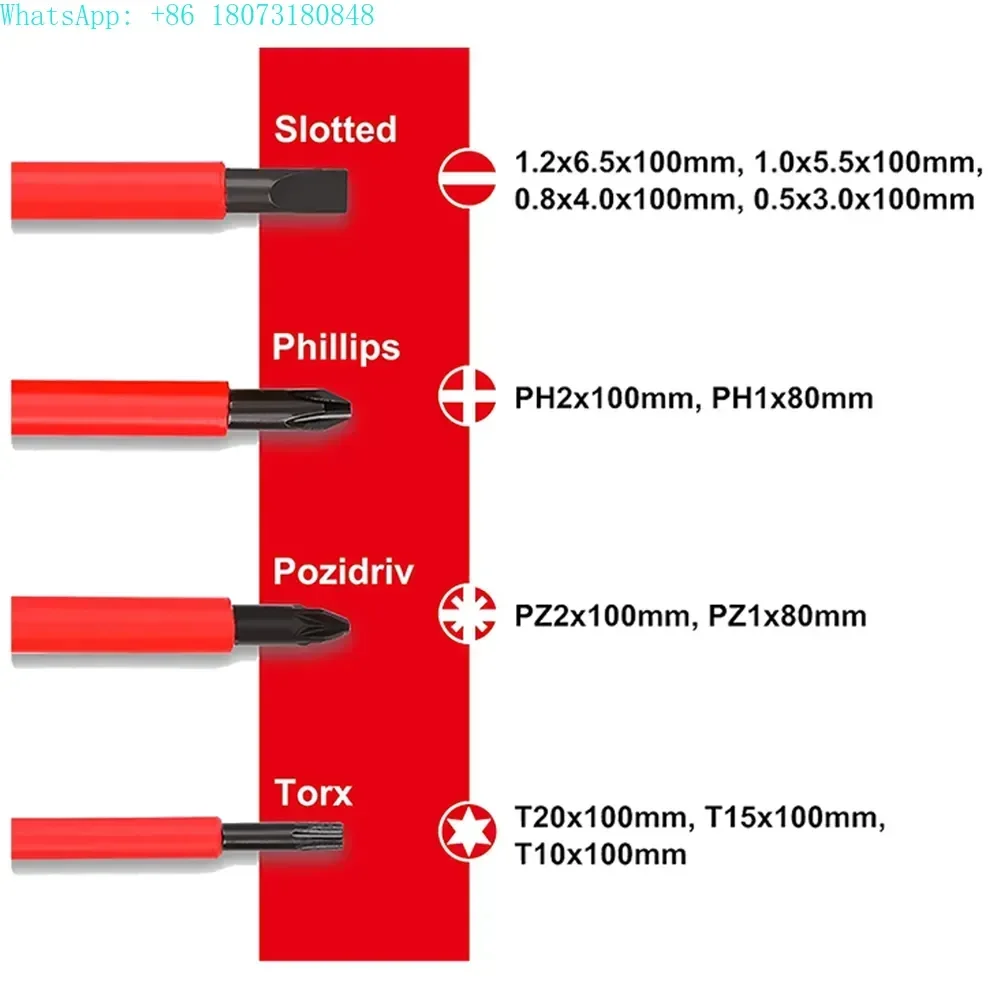 13 pcs isolated 1000 v insulating electrician insulated 1000v VDE screwdrivers set with electric voltage tester