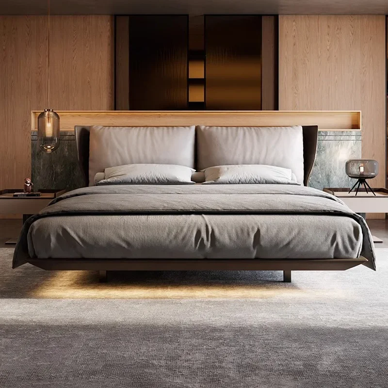 Italian minimalist Alys suspension bed leather soft bag double bed master bedroom marriage bed high-end atmosphere Alice leather