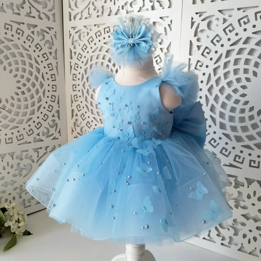 Vestido rosa para niña pequeña, traje de tul con capas de alta calidad, hinchados vestidos para fiesta de primer cumpleaños con lazo, talla 1-10T, novedad