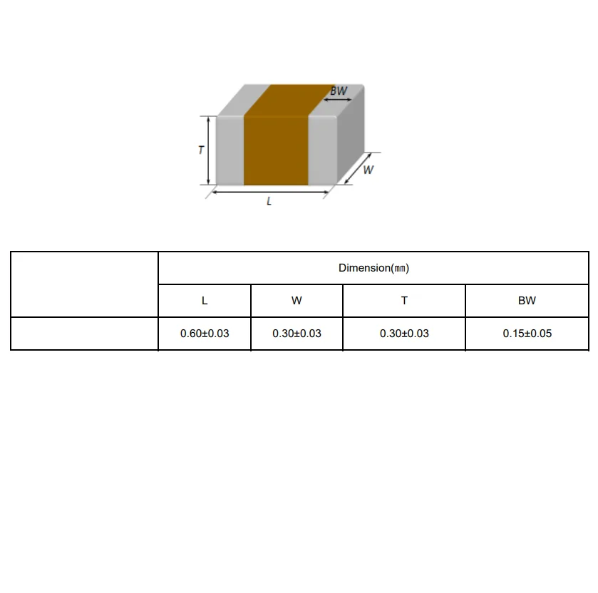 Capacitor cerâmico multicamadas, microplaqueta de NPO SMD, 0201, 10PF, 50V, ± 5%, 100J, C0G, 100 PCes