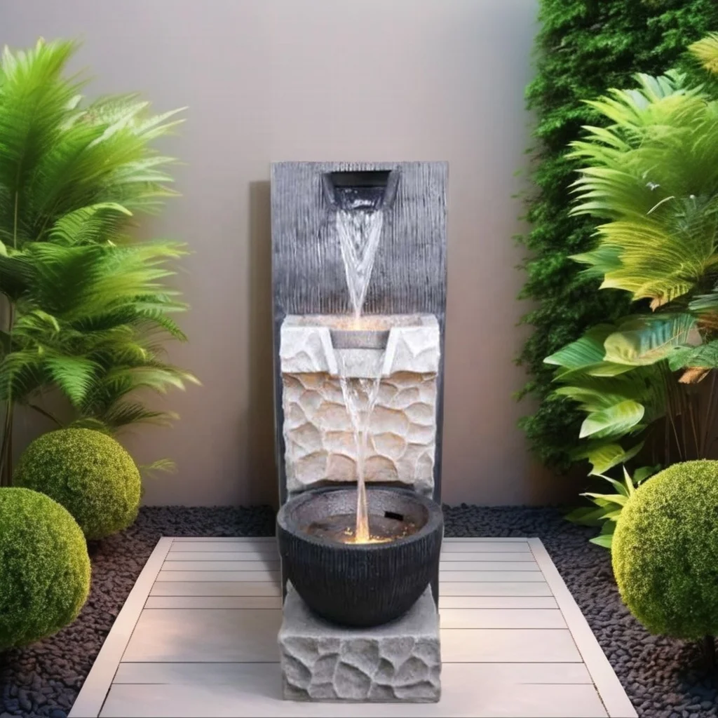 

Modern Simple Outdoor Waterfall Fountain Natural Indoor Resin Features for Patio Courtyard Garden Pool Decor