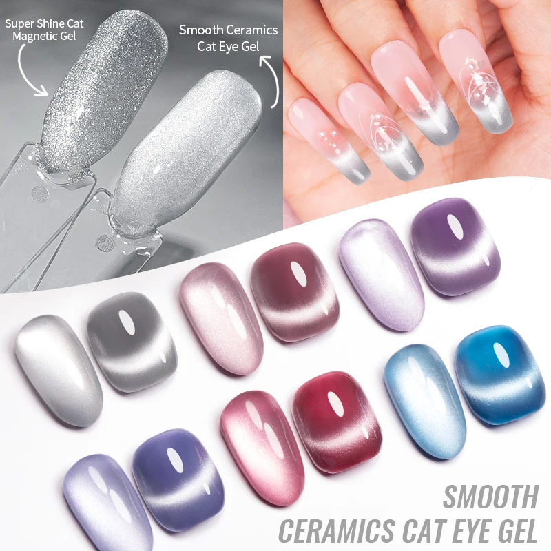 Puente Gladde Keramiek Kat Magnetische Gel Nagellak Zilver Maanlicht Cat Eye Effect Sprankelende Glitter Semi-Permanente Vernis